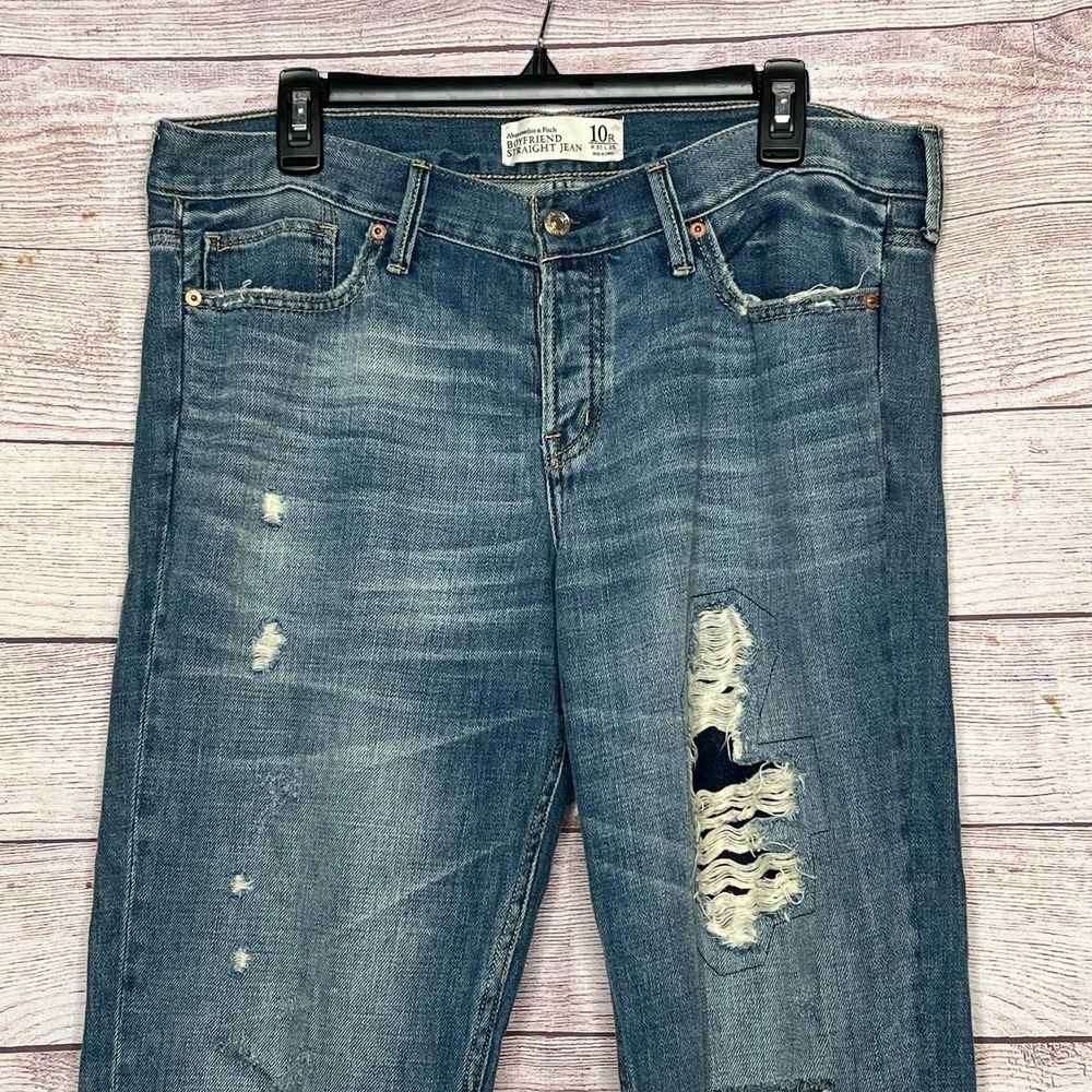 Abercrombie & Fitch Boyfriend Straight Distressed Denim Jeans Size 10 New - Picture 7 of 12